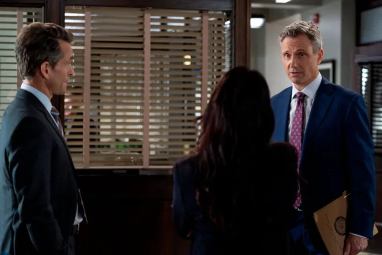 Law & Order Season 26 Episode 3-- "Bad News" Episode 26003 -- Pictured: (l-r) Hugh Dancy as A.D.A. Nolan Price, Tony Goldwyn as D.A. Nicholas Baxter -- (Photo by: Ralph Bavaro/NBC)