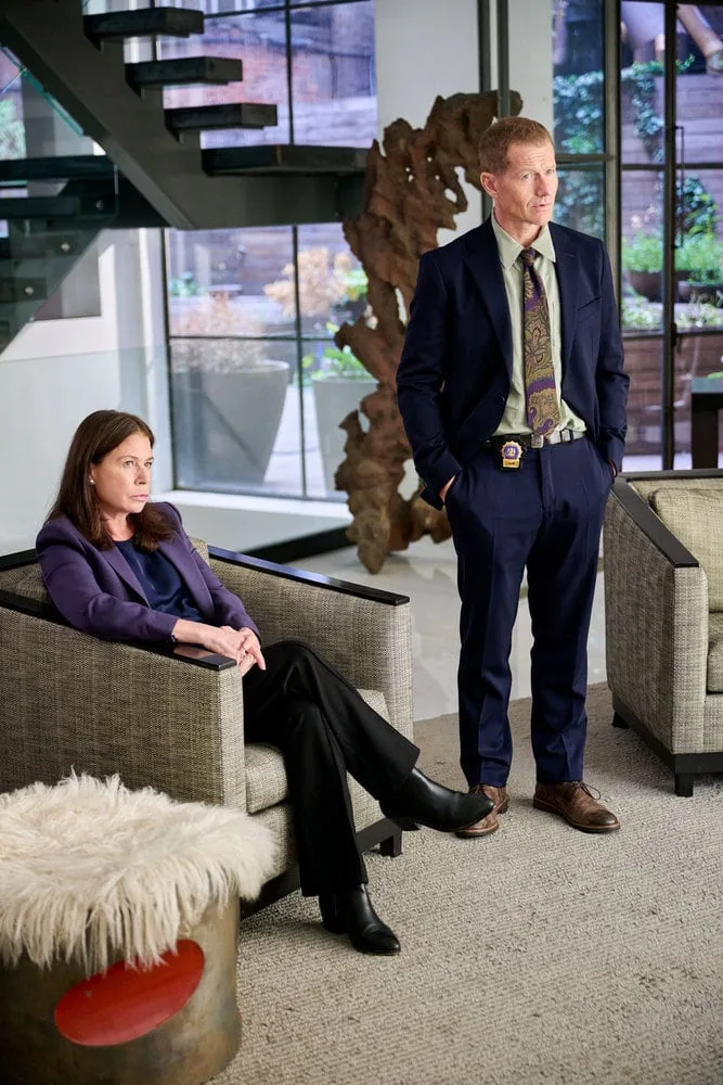 LAW & ORDER -- "Bad News" Episode 26003 -- Pictured: (l-r) Maura Tierney as Lt. Jessica Brady, James Badge Dale as Det. Robert Calvino -- (Photo by: Scott Gries/NBC)