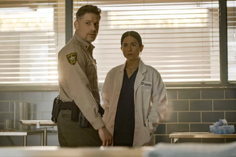 Sheriff Country Season 2 Episode 3- “Ulysses” -- CBS Original Series Sheriff Country, scheduled to air on Friday, Oct. 23 (8:00-9:00 PM, ET/PT), on the CBS Television Network. Pictured (L-R): Matt Lauria as Boone and Jenny Raven as Emmy Yorke. Photo: CBS ©2026 CBS Broadcasting, Inc. All Rights Reserved. Highest quality screengrab available.