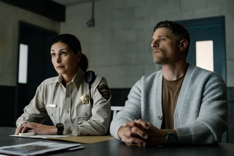 Sheriff Country Season 2 Episode 3 “Ulysses” -- CBS Original Series Sheriff Country, scheduled to air on Friday, Oct. 23 (8:00-9:00 PM, ET/PT), on the CBS Television Network. Pictured (L-R): Morena Baccarin as Sheriff Mickey Fox and Matt Lauria as Boone. Photo: CBS ©2026 CBS Broadcasting, Inc. All Rights Reserved. Highest quality screengrab available.