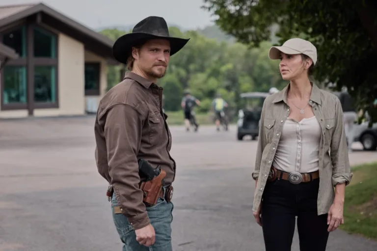 Marshals Season 2 Episode 4 - "Blast Radius" -- Coverage of the CBS Original Series Marshals, scheduled to air on the CBS Television Network. Pictured (L-R): Luke Grimes as Kayce Dutton and Arielle Kebbel as Belle. Photo: Fred Hayes/CBS ©2026 CBS Broadcasting, Inc. All Rights Reserved.