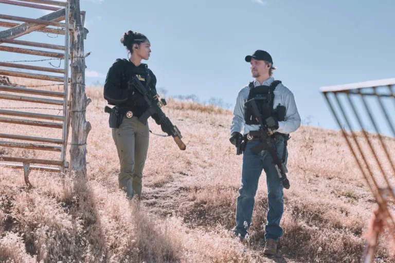 Marshals Season 2 Episode 4 - "Blast Radius" -- Coverage of the CBS Original Series Marshals, scheduled to air on the CBS Television Network. Pictured (L-R): Ash Santos as Andrea Cruz and Luke Grimes as Kayce Dutton. Photo: Fred Hayes/CBS ©2026 CBS Broadcasting, Inc. All Rights Reserved.