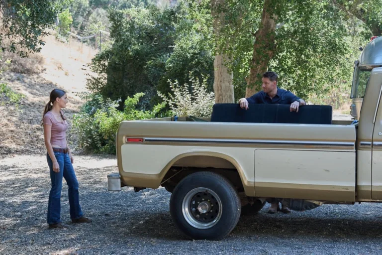 Tracker Season 4 Episode 4 - "Purification" -- Coverage of the CBS Original Series Tracker, scheduled to air on the CBS Television Network.   Pictured (L-R): Gillian Bolt as Jenna Nova and Justin Hartley as Colter Shaw  Photo: Robert Voets/CBS ©2026 CBS Broadcasting, Inc. All Rights Reserved.