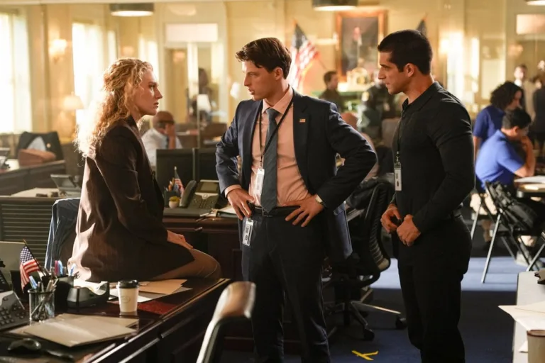 LINE OF FIRE -- "Cabin Pressure" Episode 106 -- Pictured: (l-r) Kat Cunning as Clare Hollingsworth, Taylor Bloom as Russ Hollingsworth, Tyler Posey as Brandon Hayes -- (Photo by: Spencer Pazer/NBC)