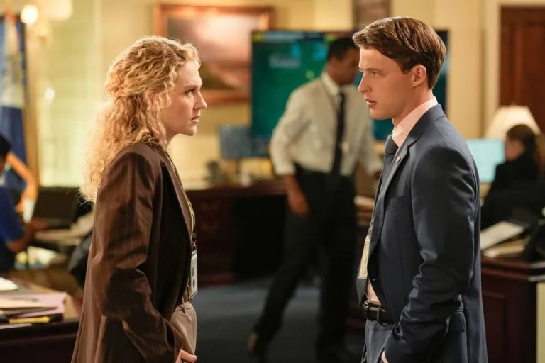 LINE OF FIRE -- "Cabin Pressure" Episode 106 -- Pictured: (l-r) Kat Cunning as Clare Hollingsworth, Taylor Bloom as Russ Hollingsworth -- (Photo by: Spencer Pazer/NBC)