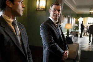 Line of Fire Season 1 Episode 6 -- "Cabin Pressure" Episode 106 -- Pictured: (l-r) Tommy O'Brien as Mike Jr. "Micah" Hollingsworth, Peter Krause as Mike Hollingsworth -- (Photo by: Ralph Bavaro/NBC)