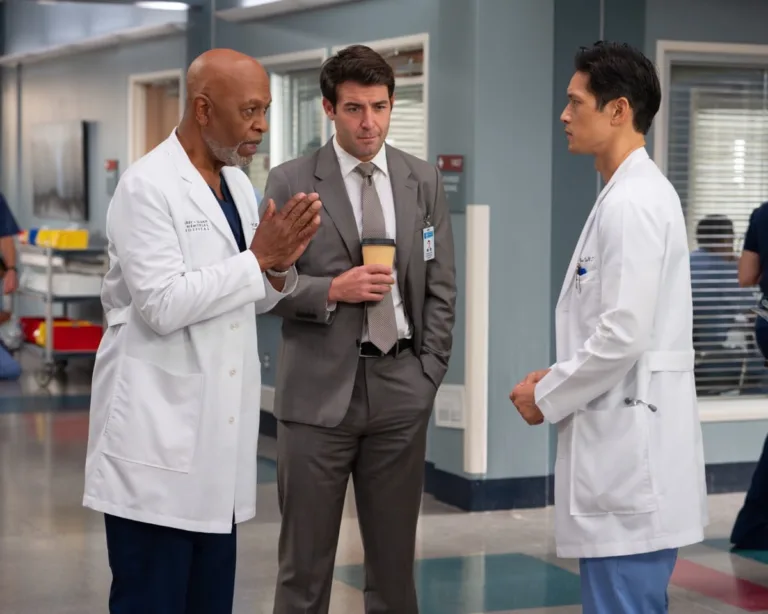 GREY’S ANATOMY Season 23 Episode 3 - “It’s All Wrong, but It’s All Right” - As Blue fights to reclaim his place at Grey Sloan, Jo is pulled from motherhood back into the OR. Jules and Winston’s relationship remains strained, and Bailey struggles to find her footing as a student. THURSDAY, OCT. 29 (10:00-11:00 p.m. EDT) on ABC. (Disney/Eric McCandless) 
JAMES PICKENS JR., JAMES WOLK, HARRY SHUM JR.