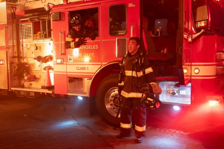 9-1-1: “Streets of Fire” - In the wake of the volcanic eruption, Maddie and the 118 race to divert a river of lava before it consumes a packed hospital. Athena, still trapped underground, faces a massive obstacle that cuts her off from any chance of calling for help. THURSDAY, OCT. 29 (8:00-9:00 p.m. EDT) on ABC. (Disney/Christopher Willard) 
OLIVER STARK, ELIJAH M. COOPER, KENNETH CHOI