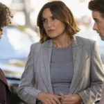 Law & Order: SVU Season 28 Episode 4 -- "Arcana" Episode 28004 -- Pictured: (l-r) Aimé Donna Kelly as Capt. Renee Curry, Mariska Hargitay as Capt. Olivia Benson, Corey Cott as Det. Jake Griffin -- (Photo by: Virginia Sherwood/NBC)