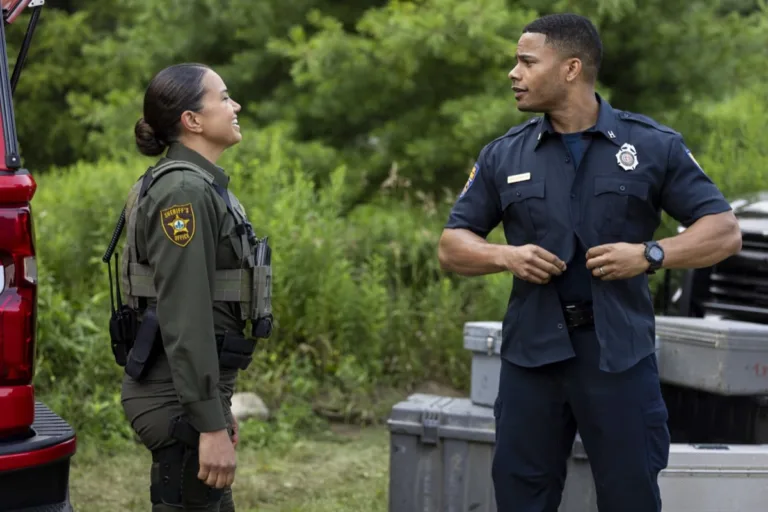 Sheriff Country Season 2 Episode 4 - "Maria" -- CBS Original Series Sheriff Country, scheduled to air on Friday, Oct. 30 (8:00-9:00 PM, ET/PT), on the CBS Television Network. Pictured (L-R): Michele Weaver as Cassidy and Jordan Calloway as Jake Crawford. Photo: Darren Goldstein/CBS ©2026 CBS Broadcasting, Inc. All Rights Reserved.