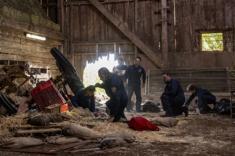 "Winners & Losers" -- CBS Original Series Fire Country, scheduled to air on Friday, Oct. 30 (9:00-10:00 PM, ET/PT), on the CBS Television Network.  Pictured (L-R): Olivia Thirlby as CJ Ryan, Max Thieriot as Bode Leone, Tara Wilson as Janice, James Yi as Father Faucher, Nels Lennarson as Paulie, and Brendan Meyer as Milo. Photo: Justine Yeung/CBS ©2026 CBS Broadcasting, Inc. All Rights Reserved.